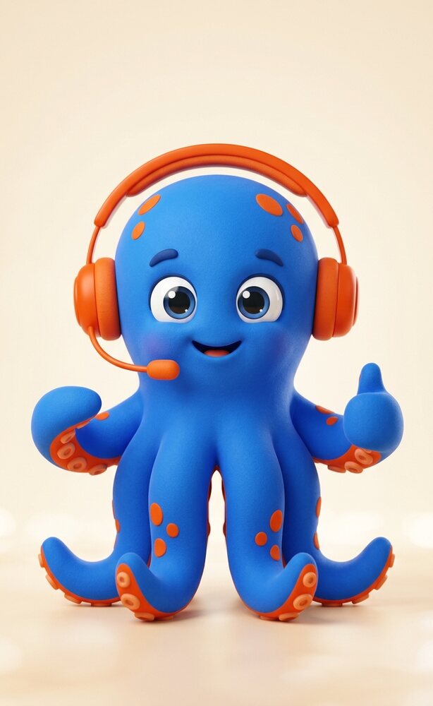 Maskot inetio s headsetem
